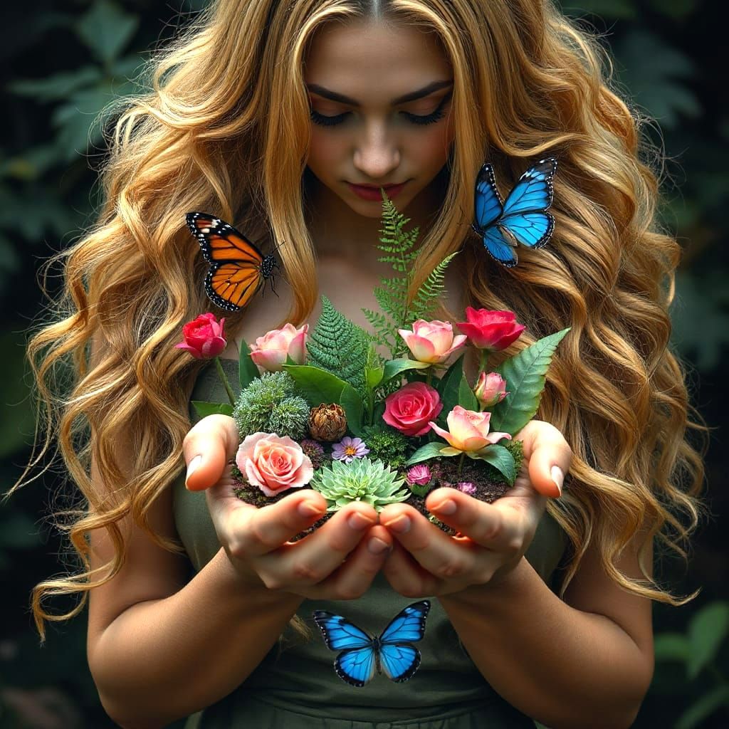 Golden Goddess of Lush Floral Paradise