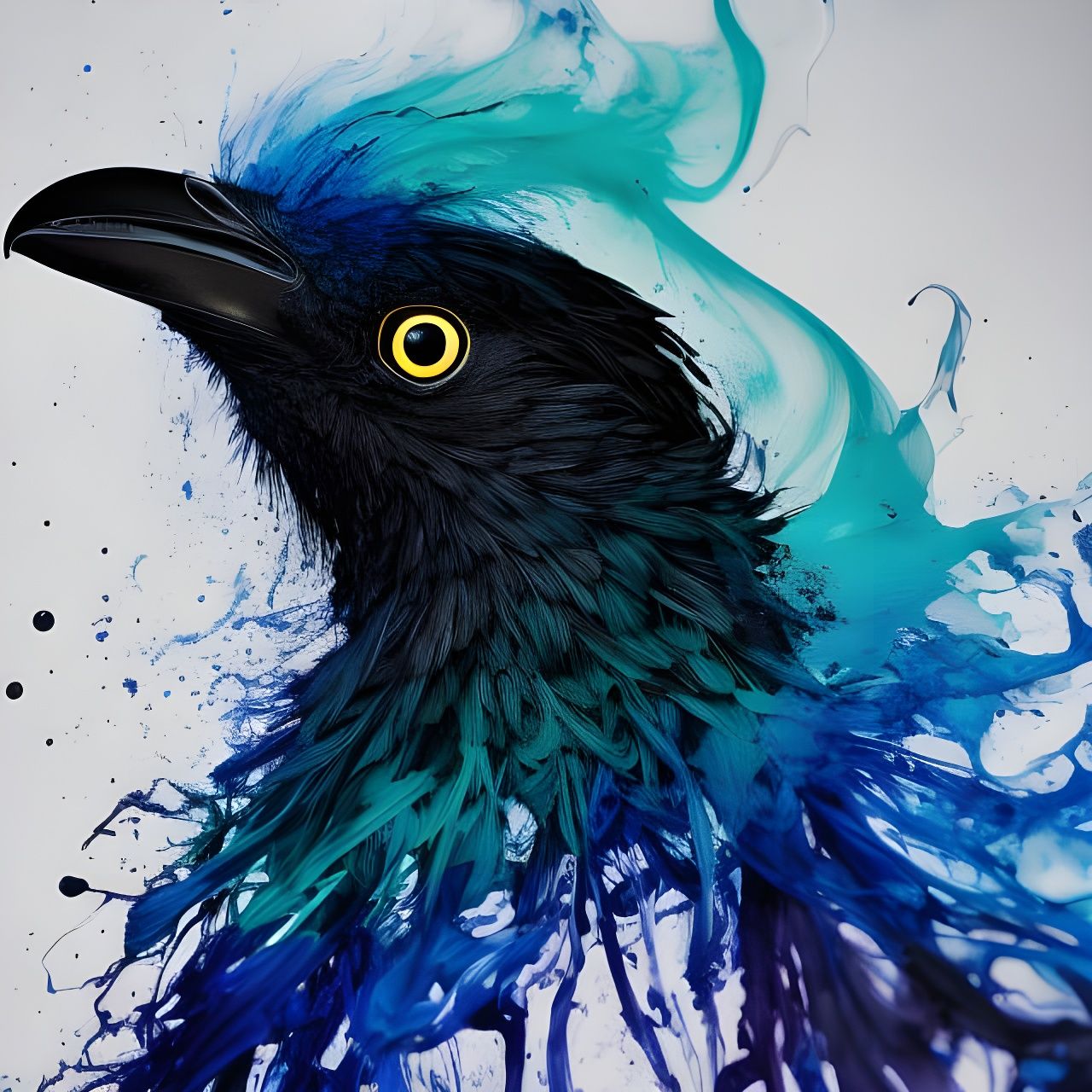 Detailed Crow Portrait in Ink and Watercolor