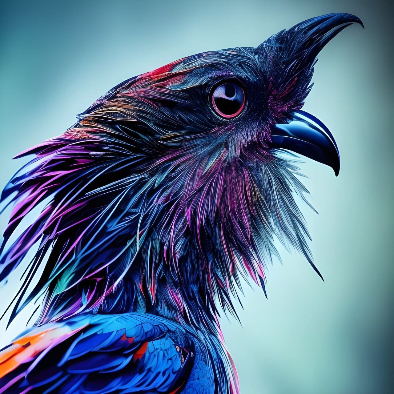 Intricate Crow Portrait in Ink and Gouache