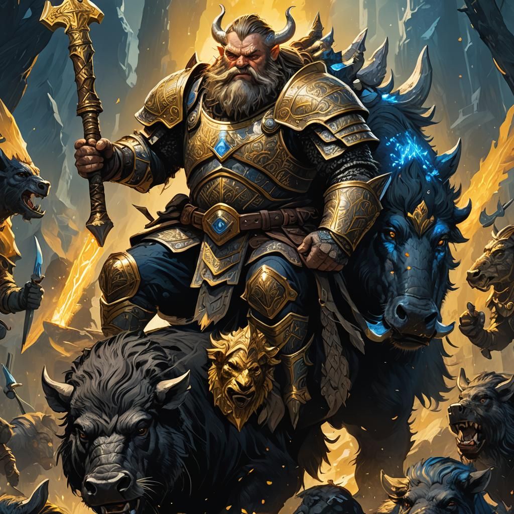 Norse Warrior Dwarf Battles Giant Black Boar in Epic, Dazzli...