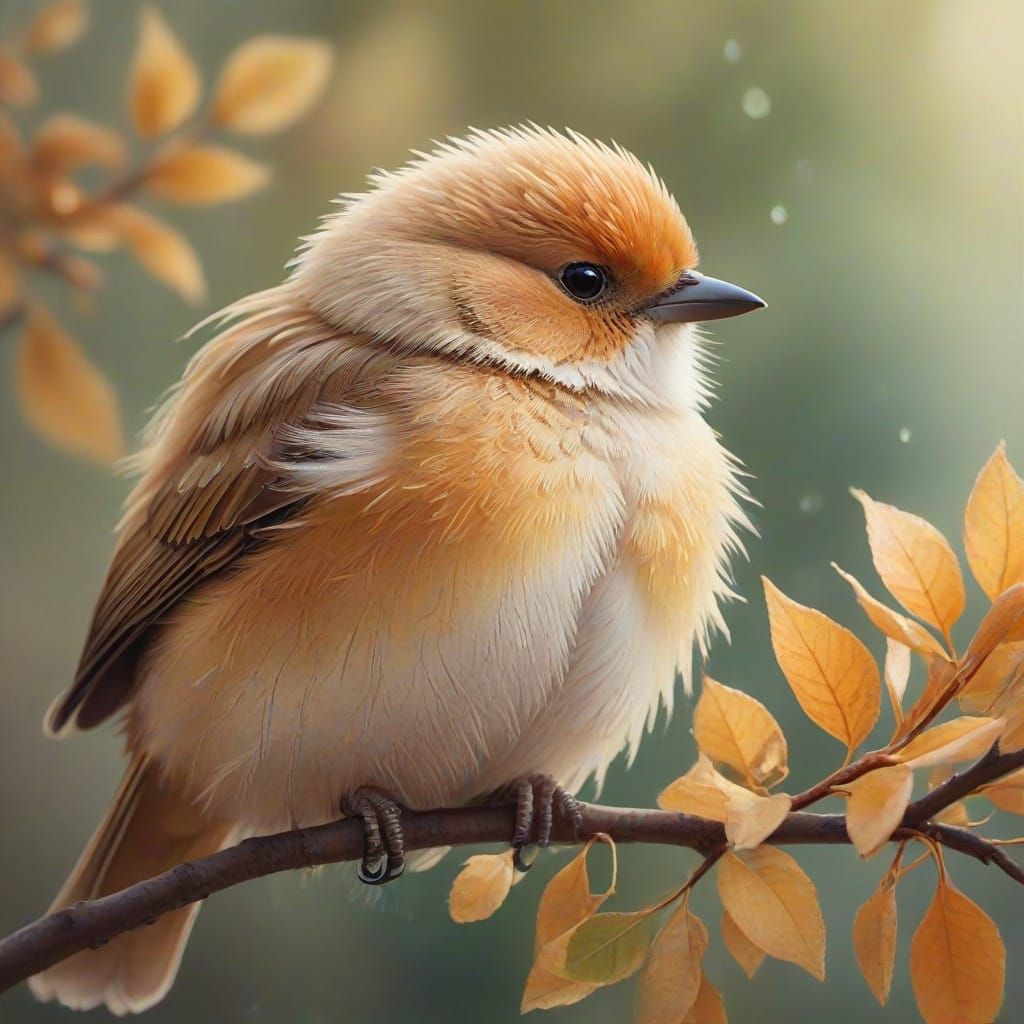 A fluffy bird perched on a delicate branch.