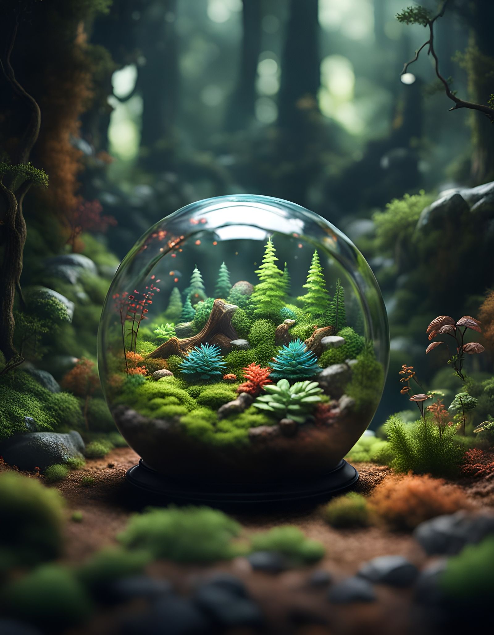 Microbiology Forest Terrarium in Photorealistic Style