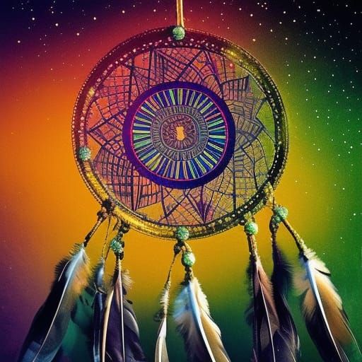 Dreamcatcher with Moon, Sun and Stars in Matte Painting