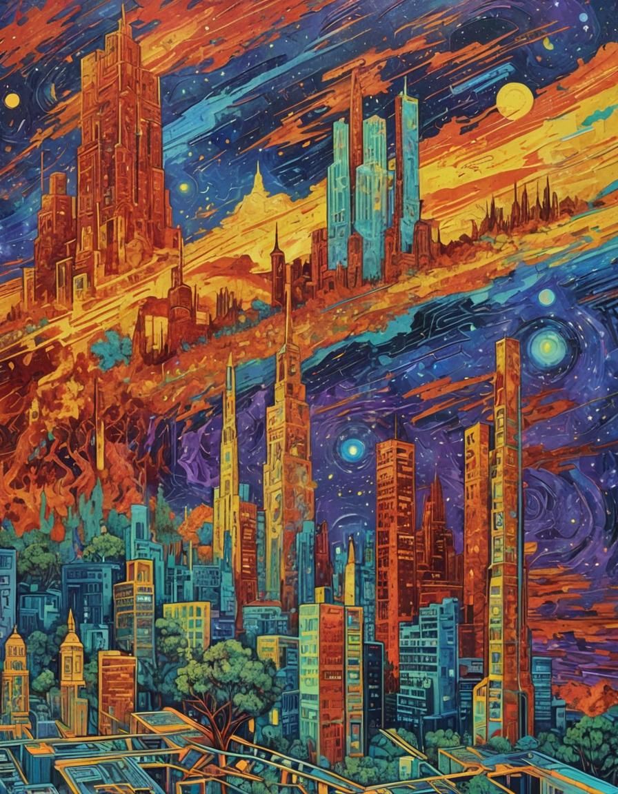 Surreal Metropolis Transformed: Lost Tech Amidst Cosmic Circ...