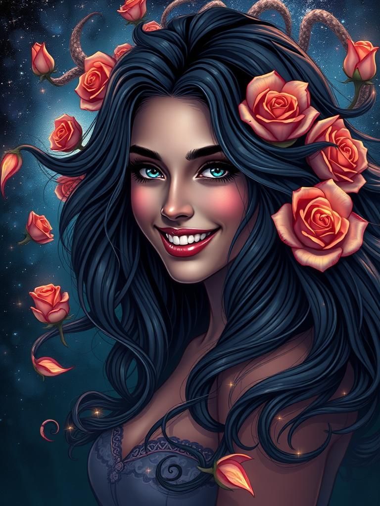 Cosmic Rose Portrait in Comic Book Style
