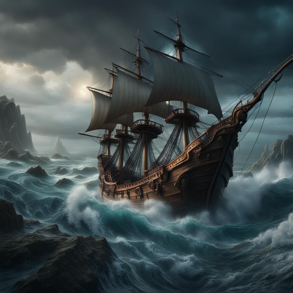Epic Pirate Ship vs Kraken in Stormy Seas