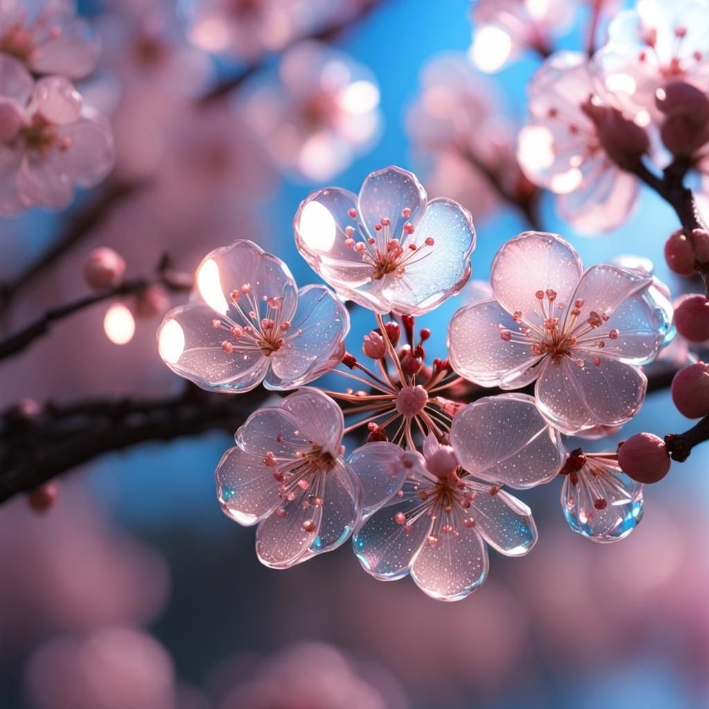 Crystal Cherry Blossoms: Shimmering 8k CGI Masterpiece