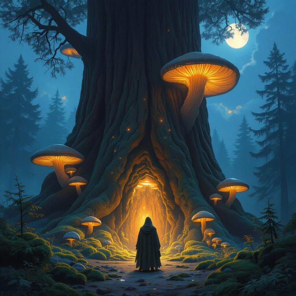 Ethereal Redwood Forest at Twilight in Dark Fantasy Style
