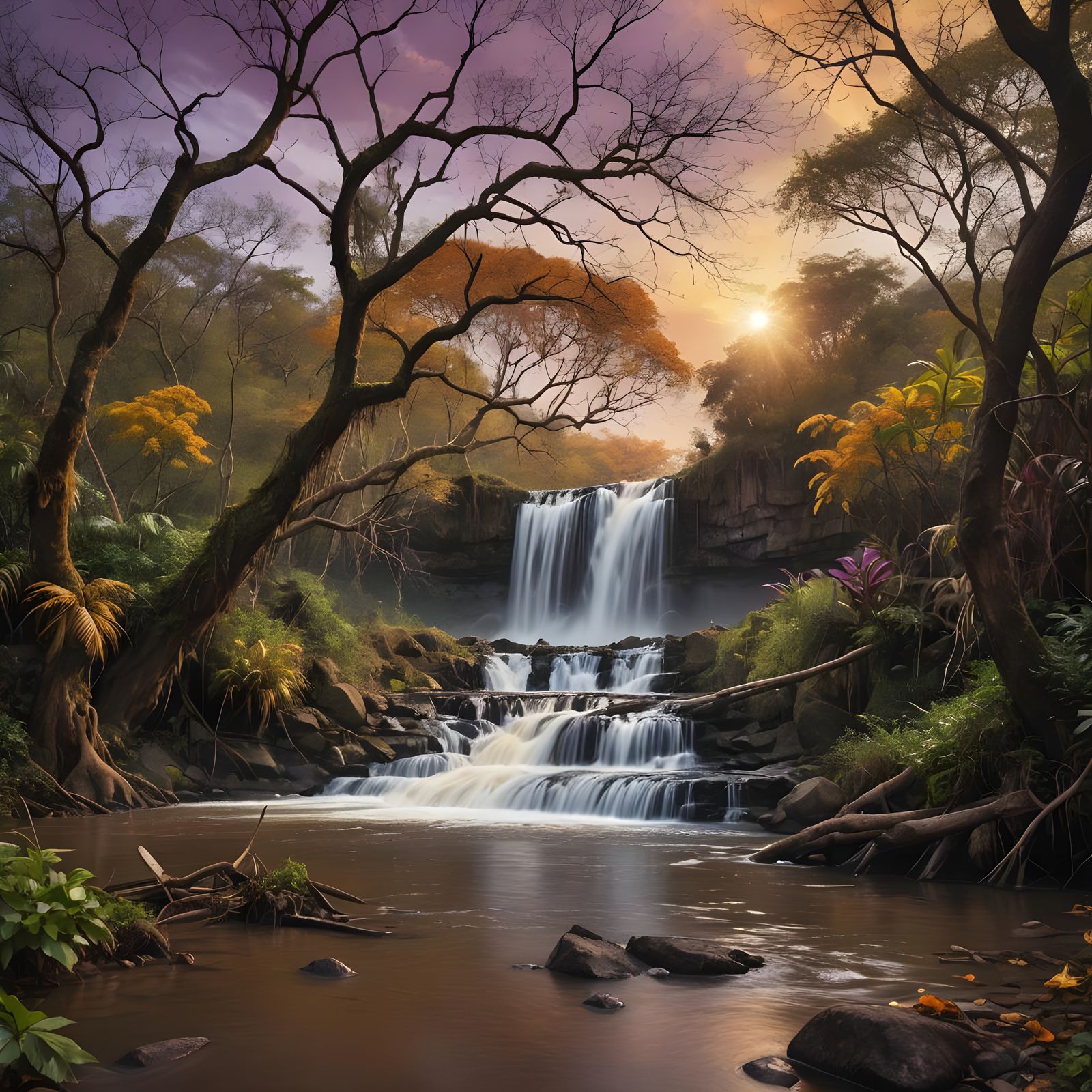 Orinoco River Waterfall at Sunset
