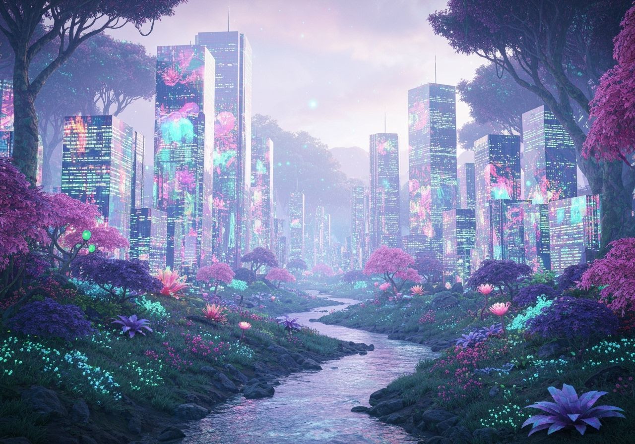 Futuristic Landscape with Turquoise River in Digital Art Sty...