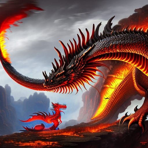 Ferocious Fire-Breathing Dragon with Red Crystals