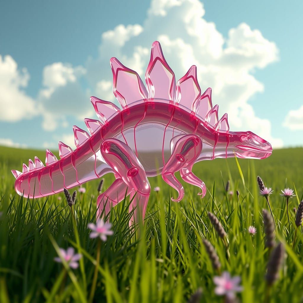 Glass Stegosaurus in Dreamy Meadow
