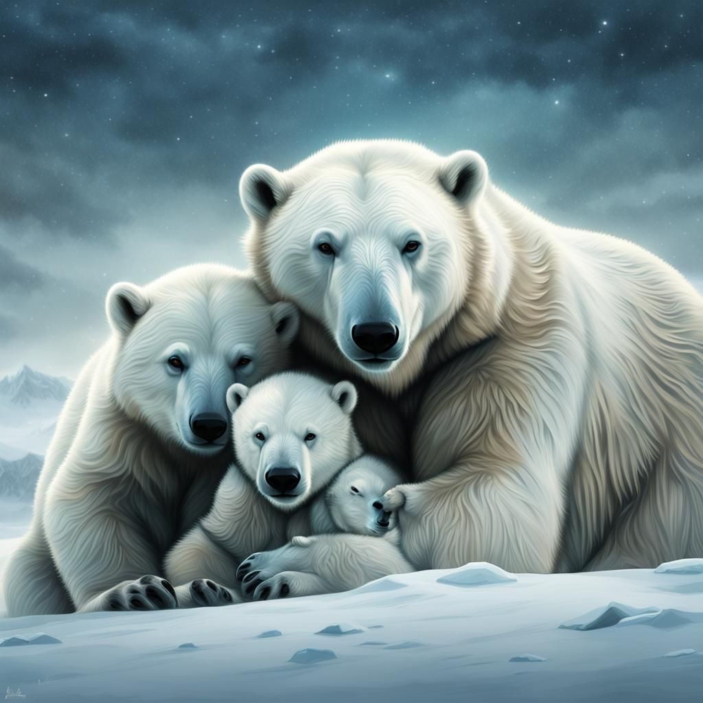 Polar Bear Mother and Cubs: Digital Matte Painting