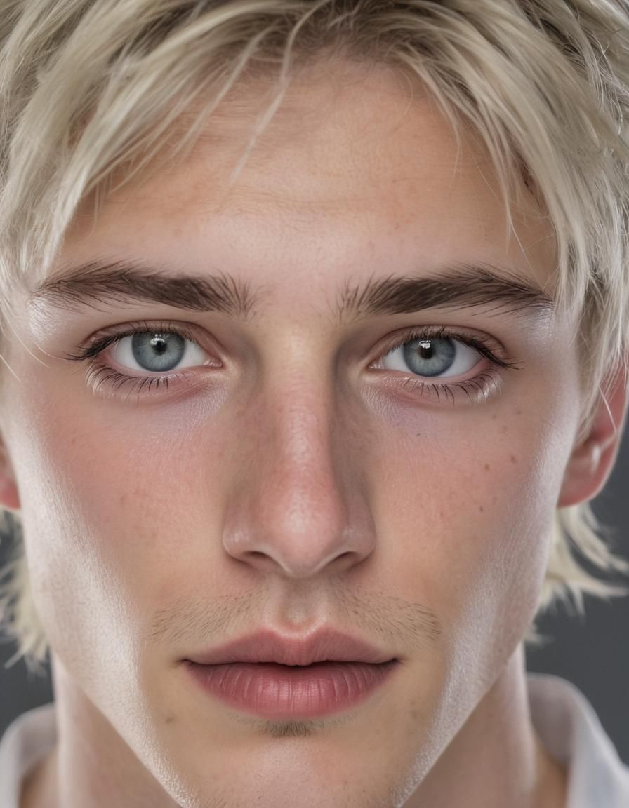 Hyperrealistic Portrait of a Man with Silver Eyes