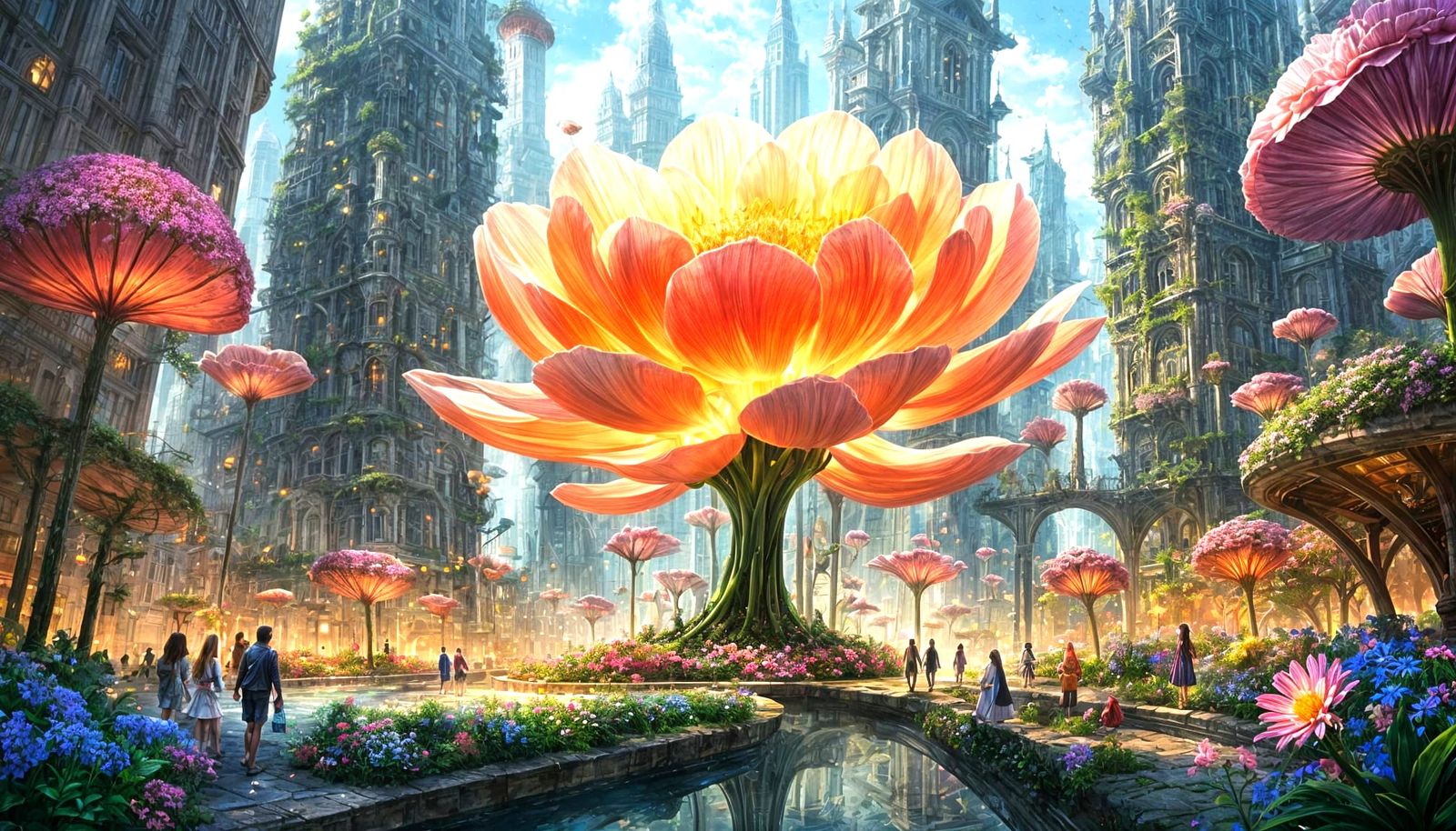City Nestled in Giant Flower Petals