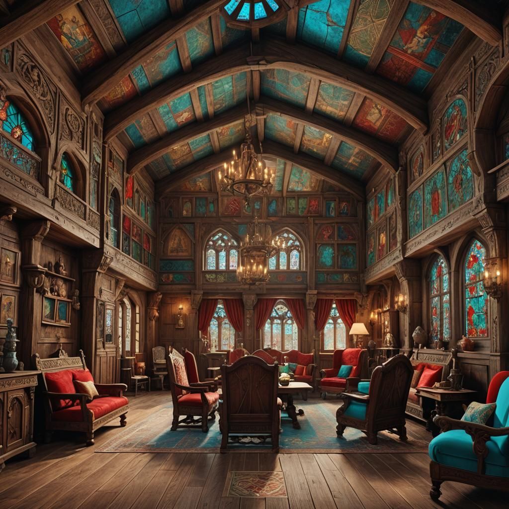 Inviting Medieval Sitting Room with Warm Lighting