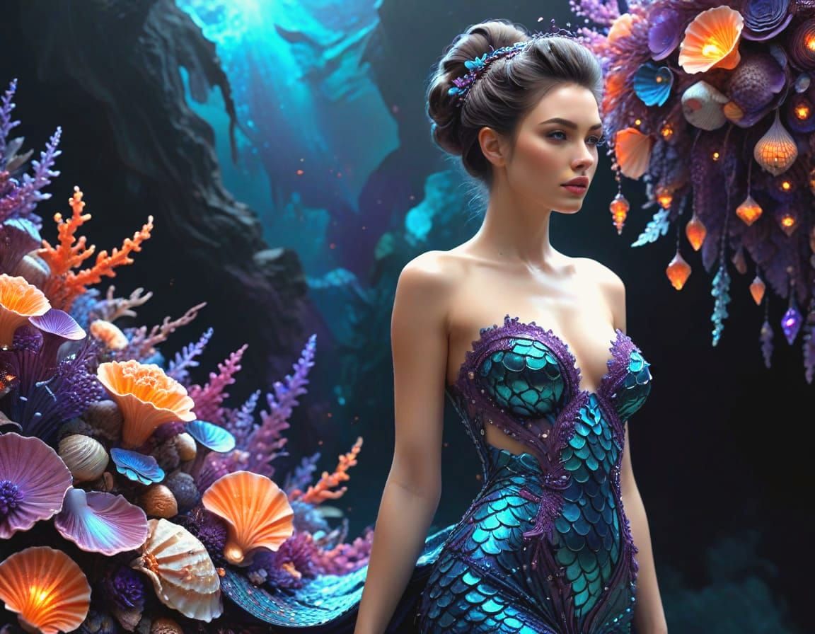Mermaid Dress Model on Abstract Runway