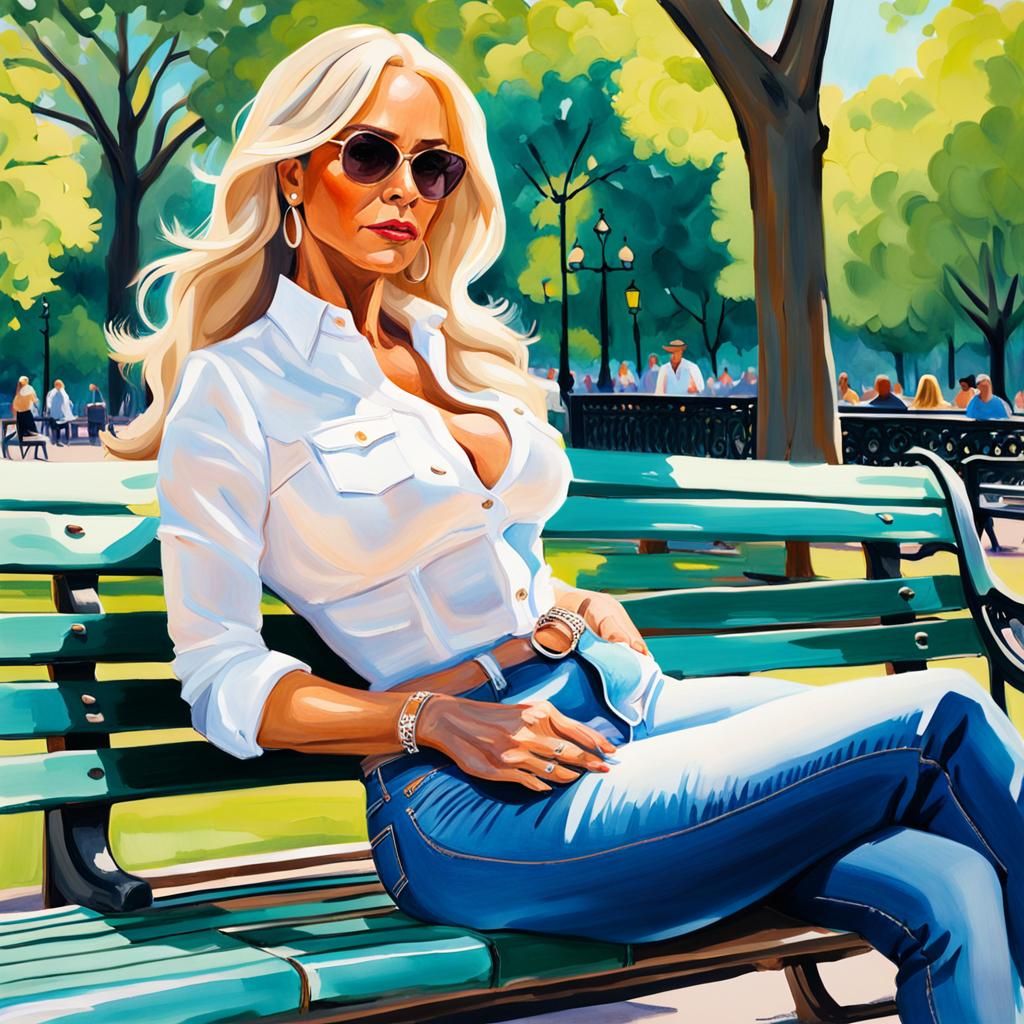 Woman on Bench in Central Park: Gouache Painting