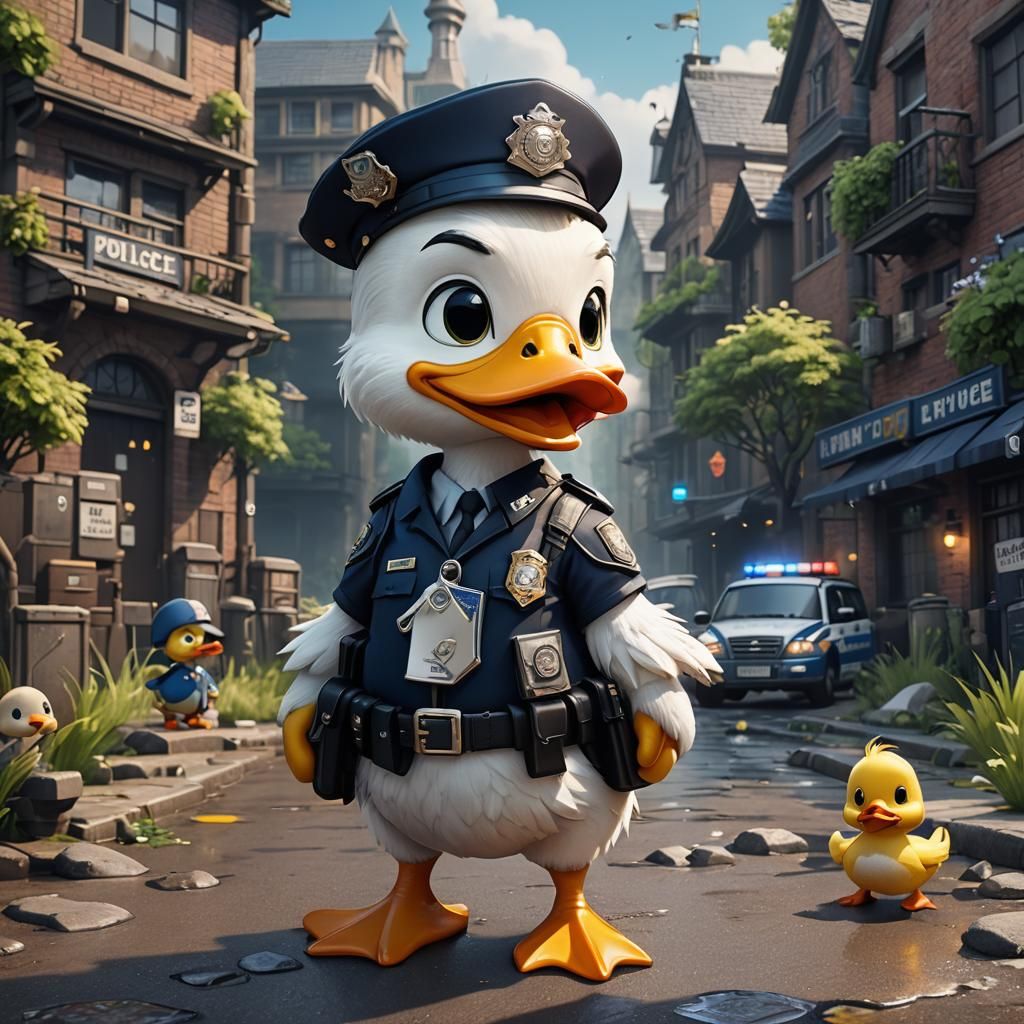 Chibi Duck in Police Outfit: Detailed Digital Art