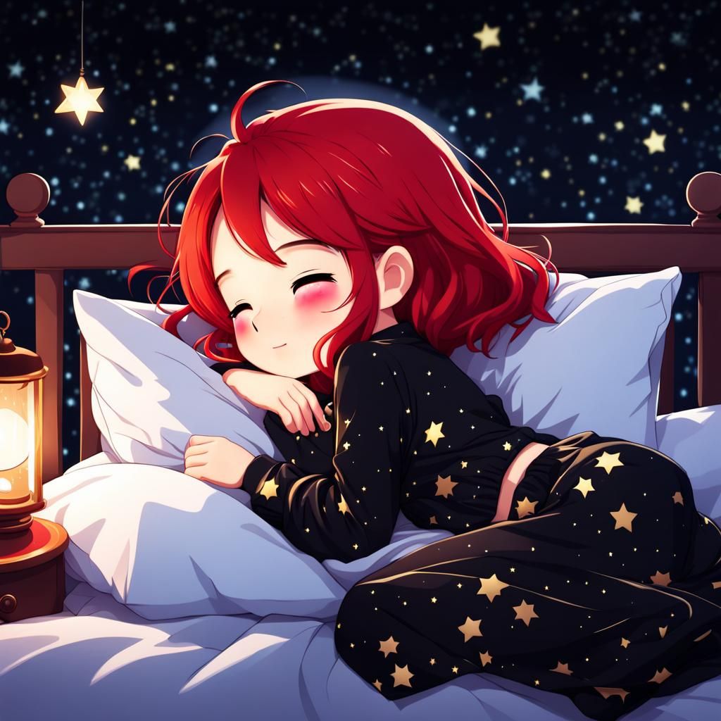 Chibi Girls Sleeping Under Starry Night Sky