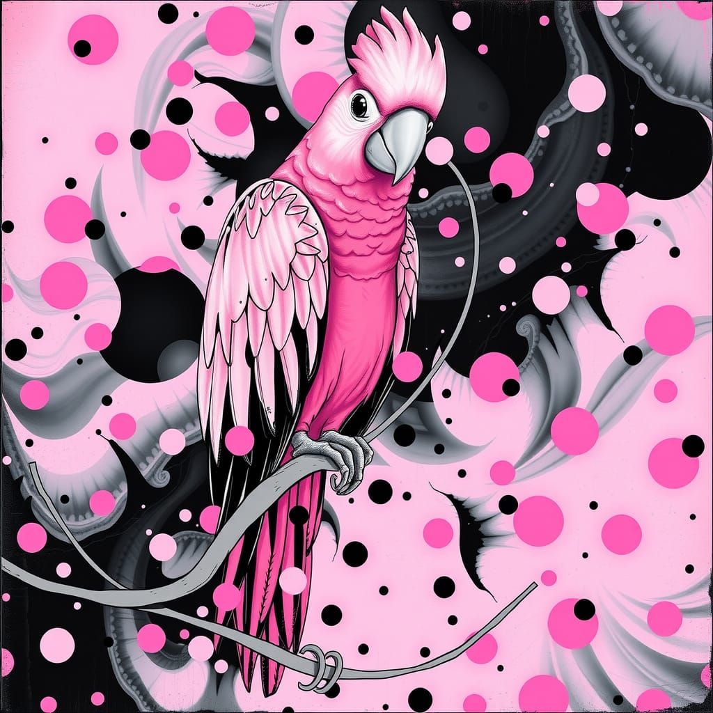Abstract Pink Parrot in Rorschach Art Style