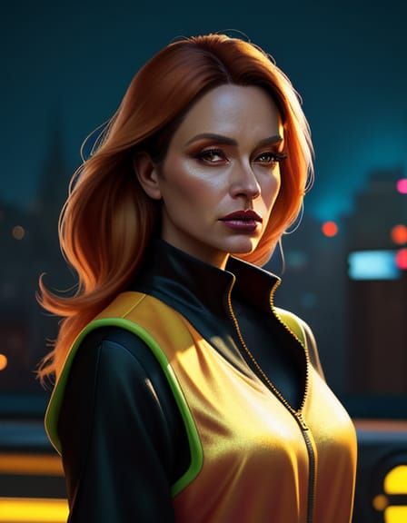 Woman in Neon City, Digital Pixar-Style Art