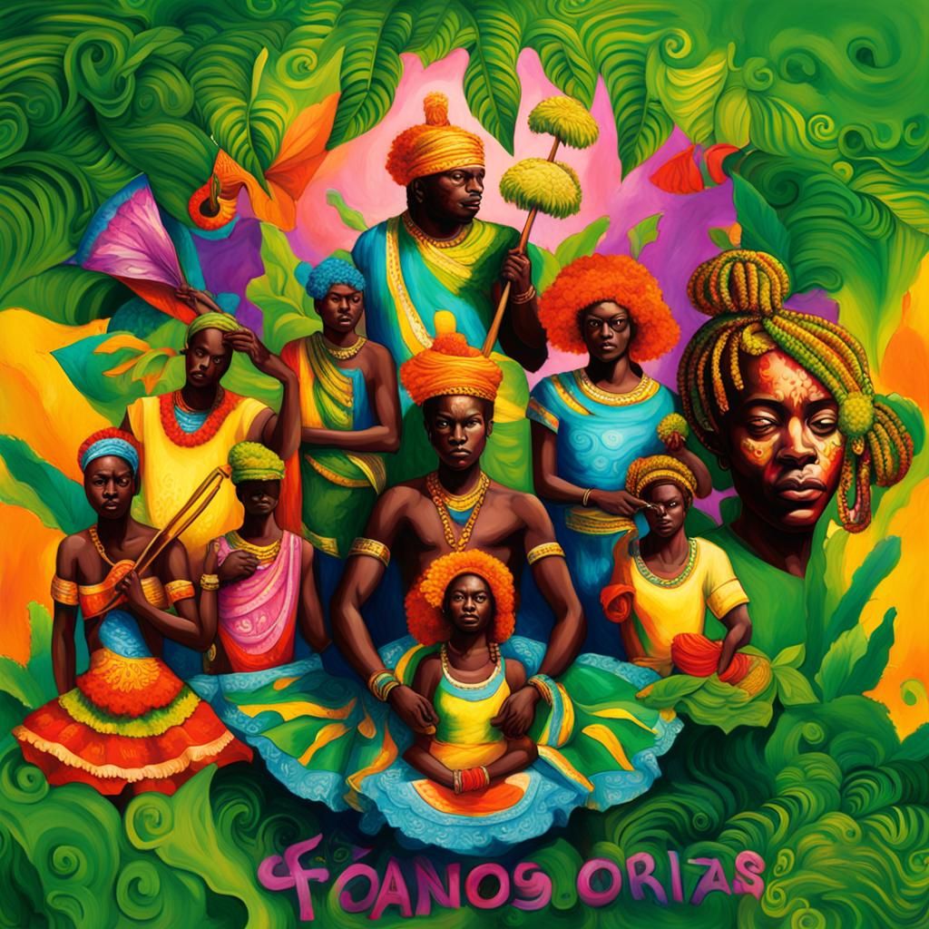 Vibrant Afro-Brazilian Orixás in Hyperrealistic Market Scene