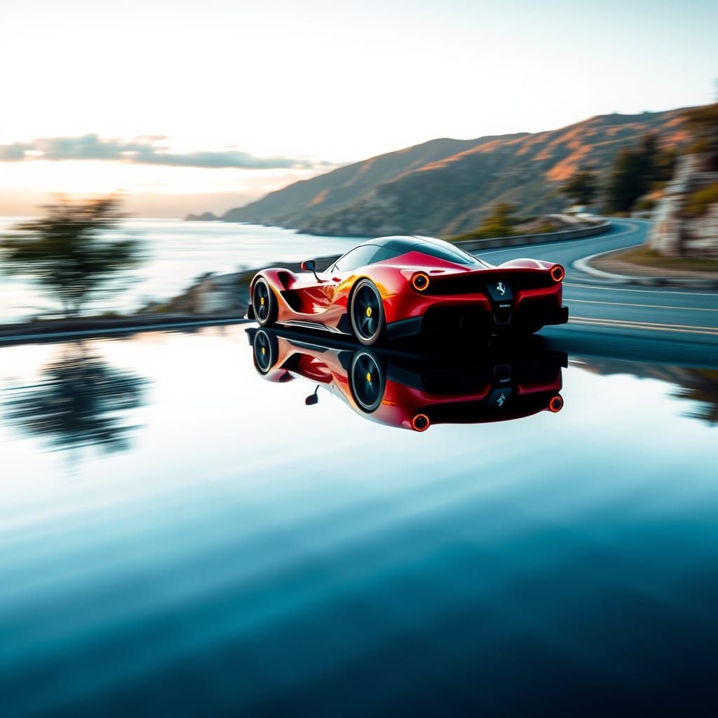 Ferrari FXX K Speeds Along Serene Coastal Road