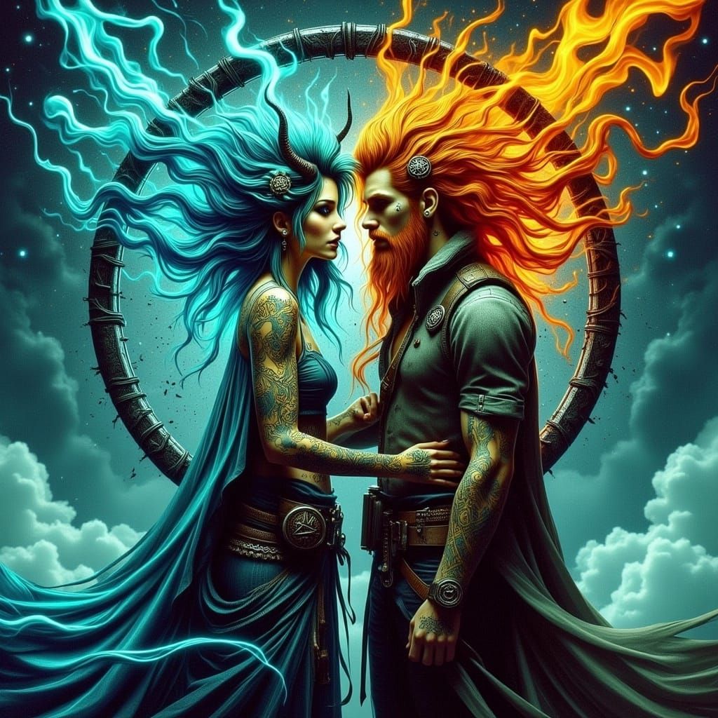 Celtic Couple United with Viking Runes in Mystic Art