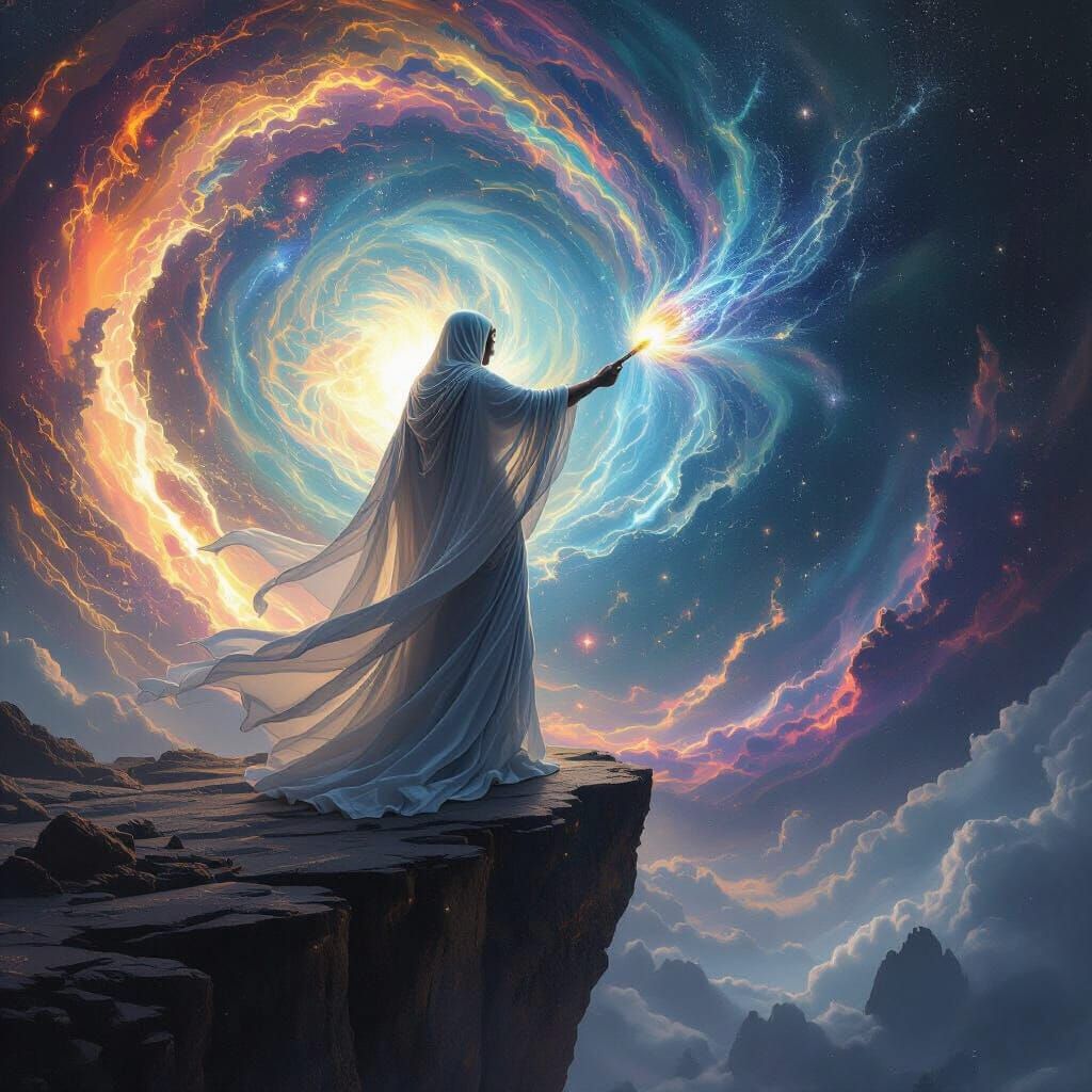 Celestial Being Painting a Cosmic Vortex