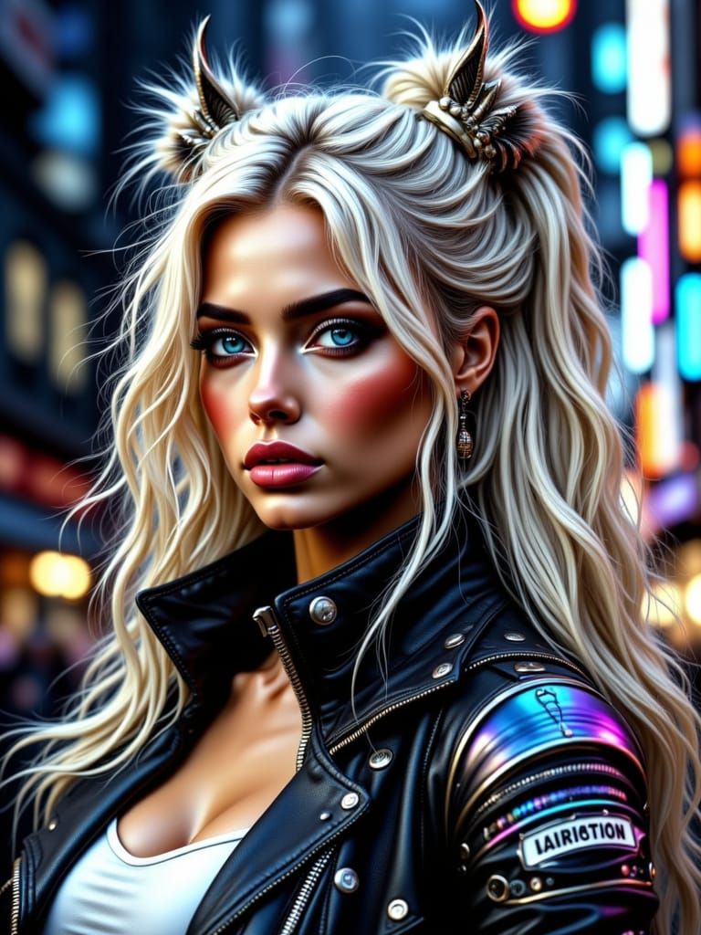 Stunning Woman in Futuristic Cyberpunk Style