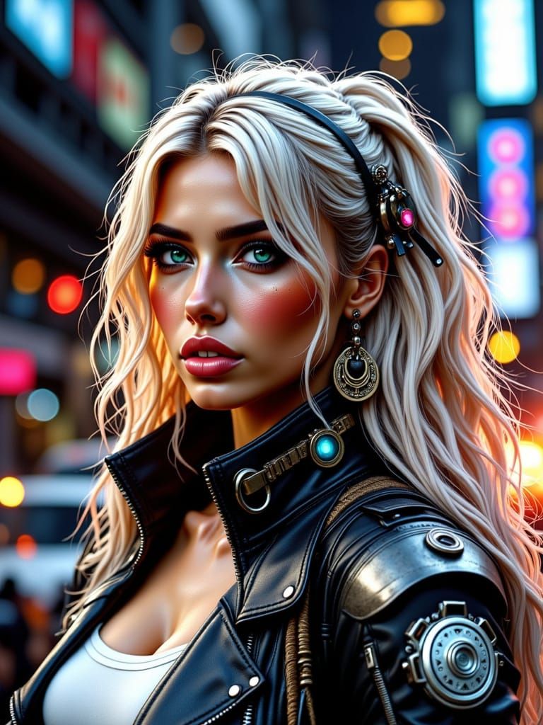 Stunning Woman in Futuristic Cyberpunk Style