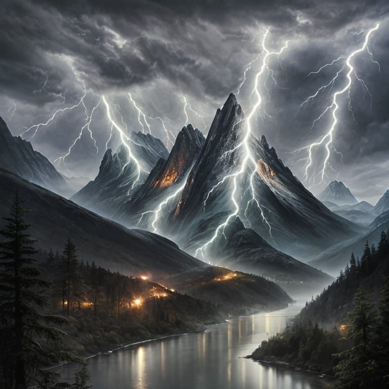 Hyperrealistic Forest During Thunderstorm