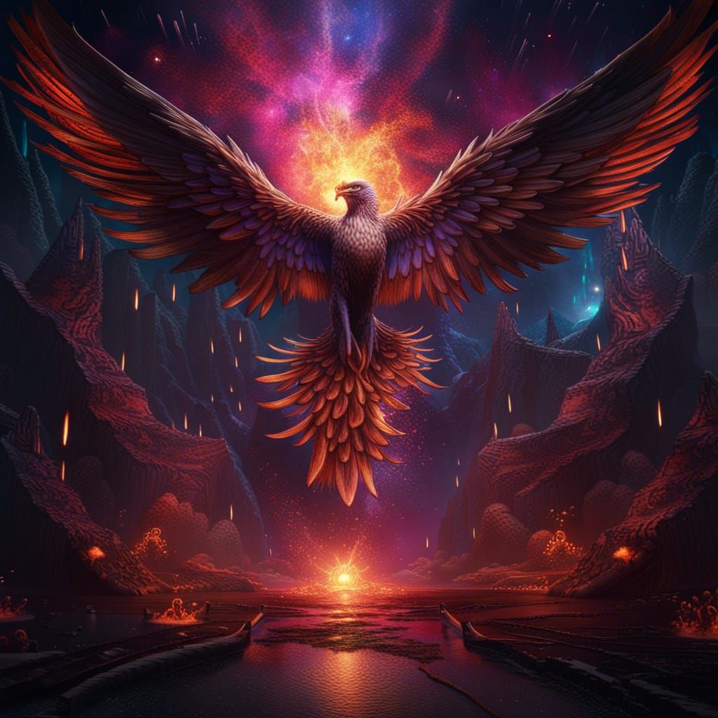 Cosmic Phoenix: Detailed Digital Matte Painting