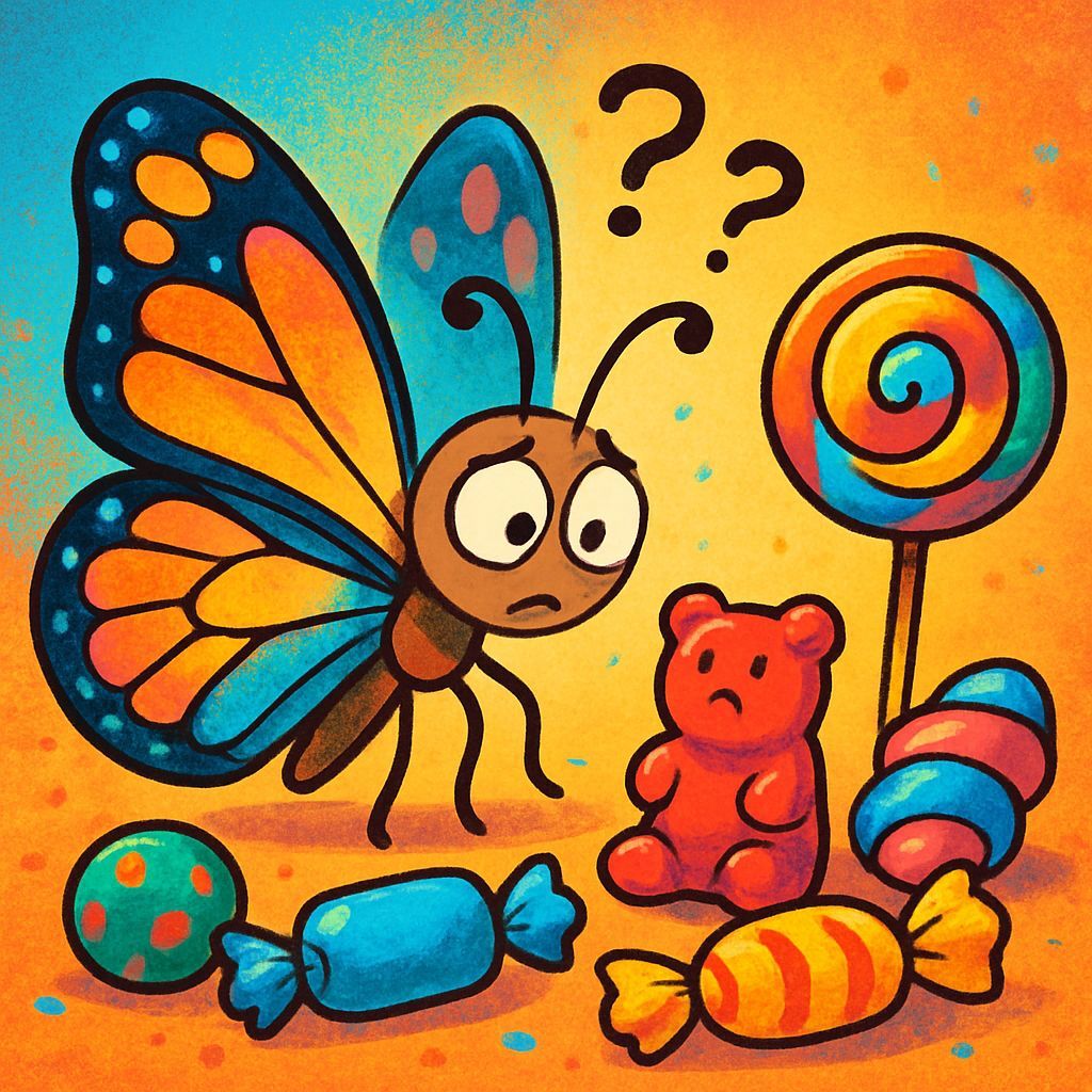 Confused Butterfly Discovers Candy in Bright Colors