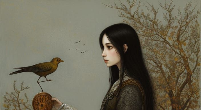 Dreamlike Woman-Bird in Art Brut Style