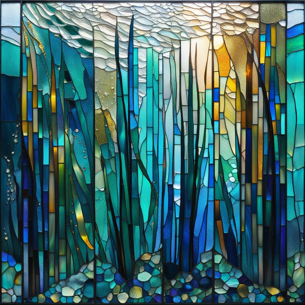 Kelp and Eel in Gilded Stained Glass Mosaic