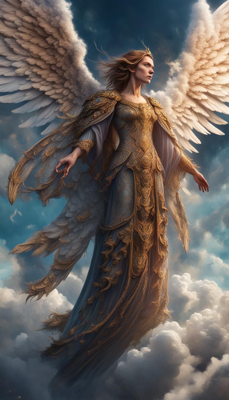 Epic Angel with Six Wings in the Clouds