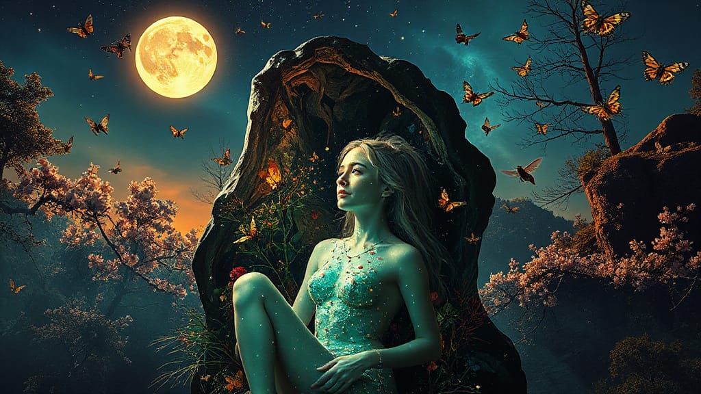 Female Sculptor in Abstract Creation, Surreal Bio-Art