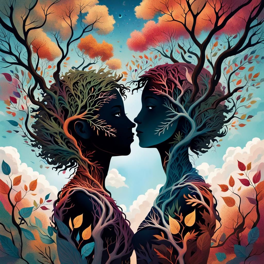 Entwined Silhouettes in Dark Fantasy Conceptual Art