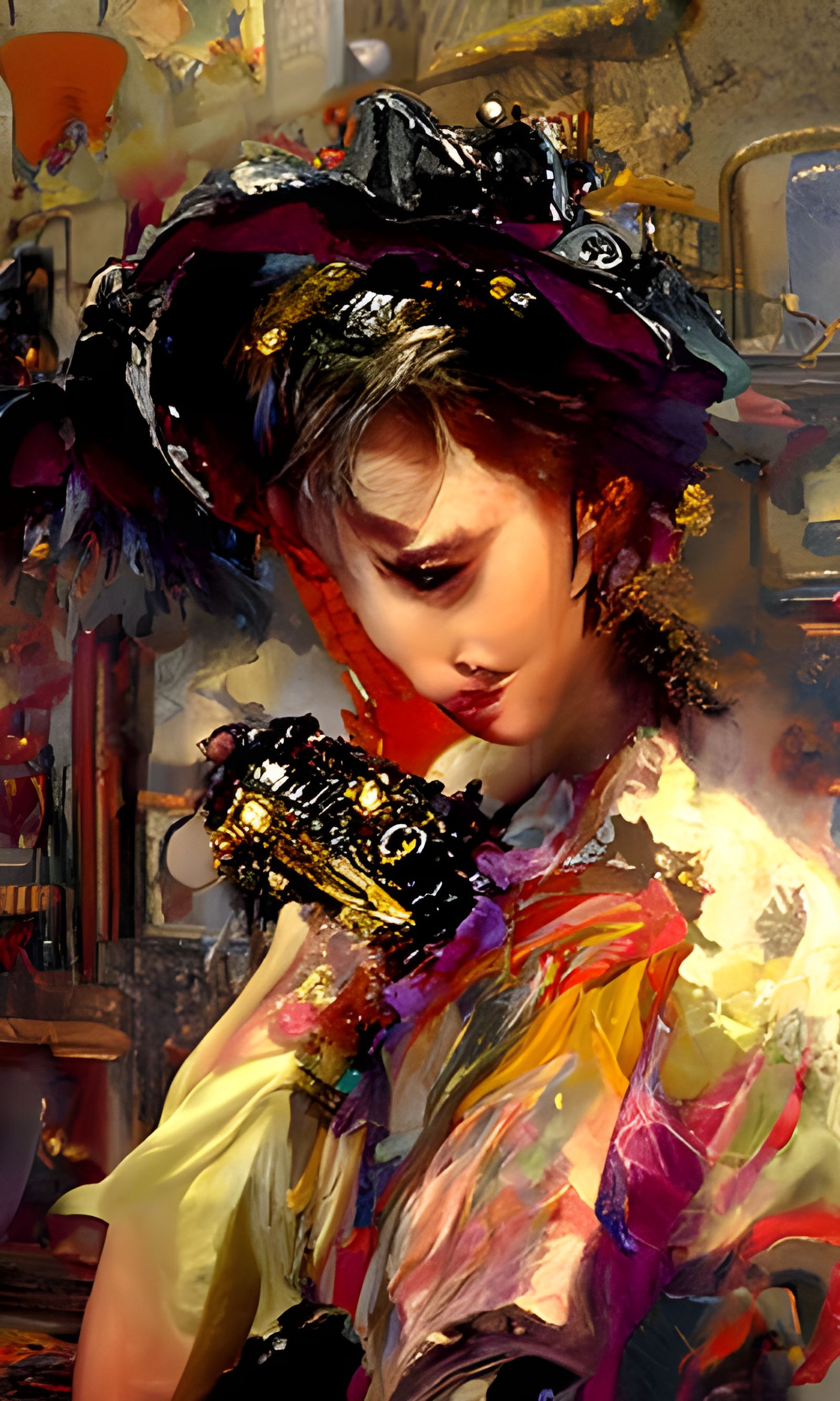 Typewriter in Romantic Film Noir Oil Painting