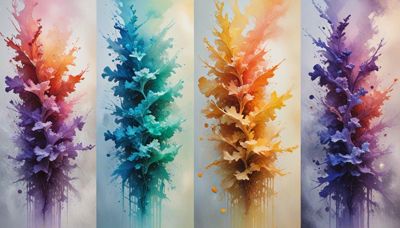 Elemental Seasons: A Surreal Triptych in Soft Metallic