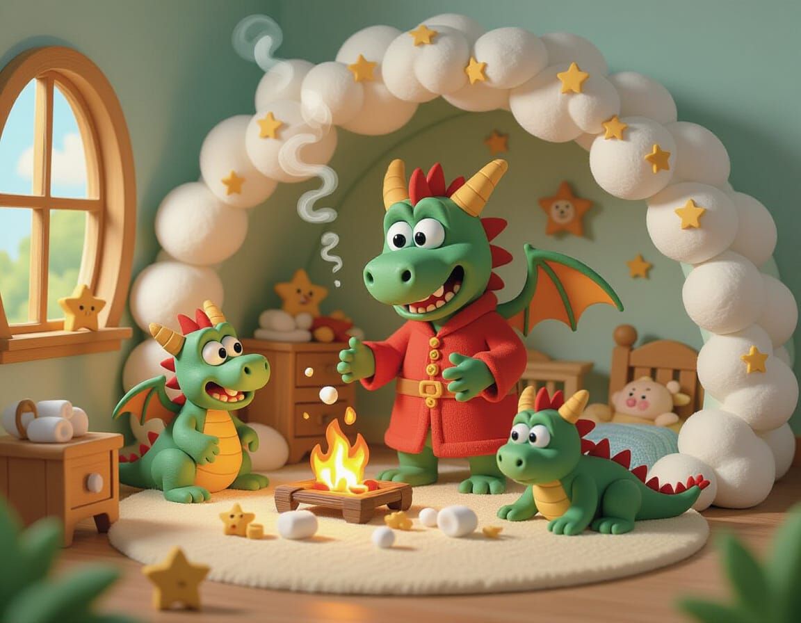 Claymation Baby Dragon Babysitter in Enchanted Nursery