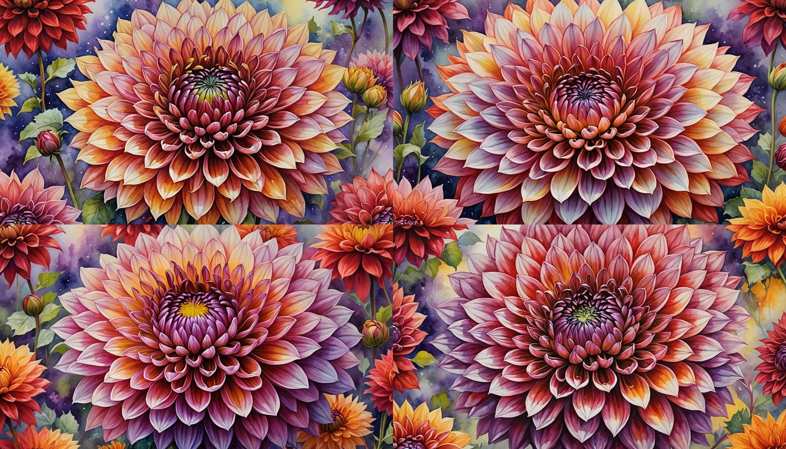 Dreamy Still Life Painting of a Colorful Dahlia