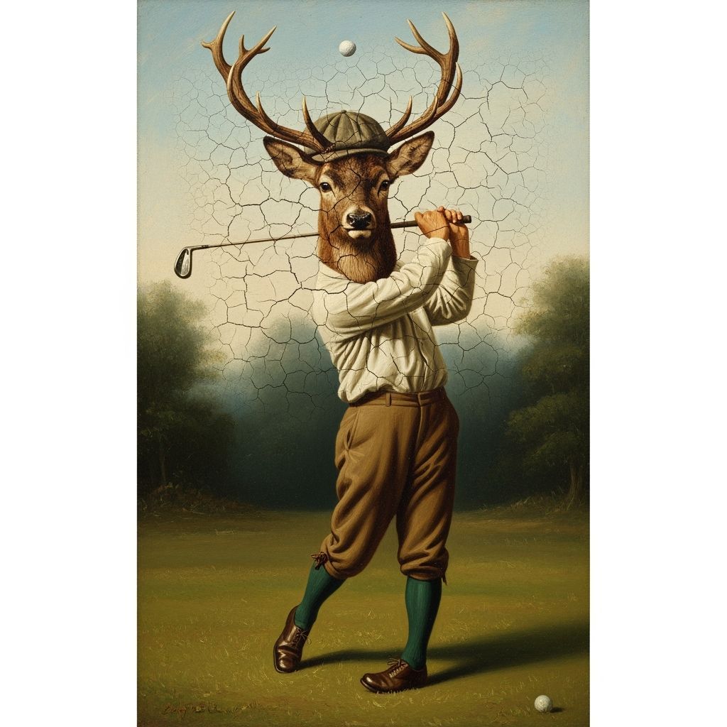 Victorian Stag-Golfer Oil Painting in John Singer Sargent St...