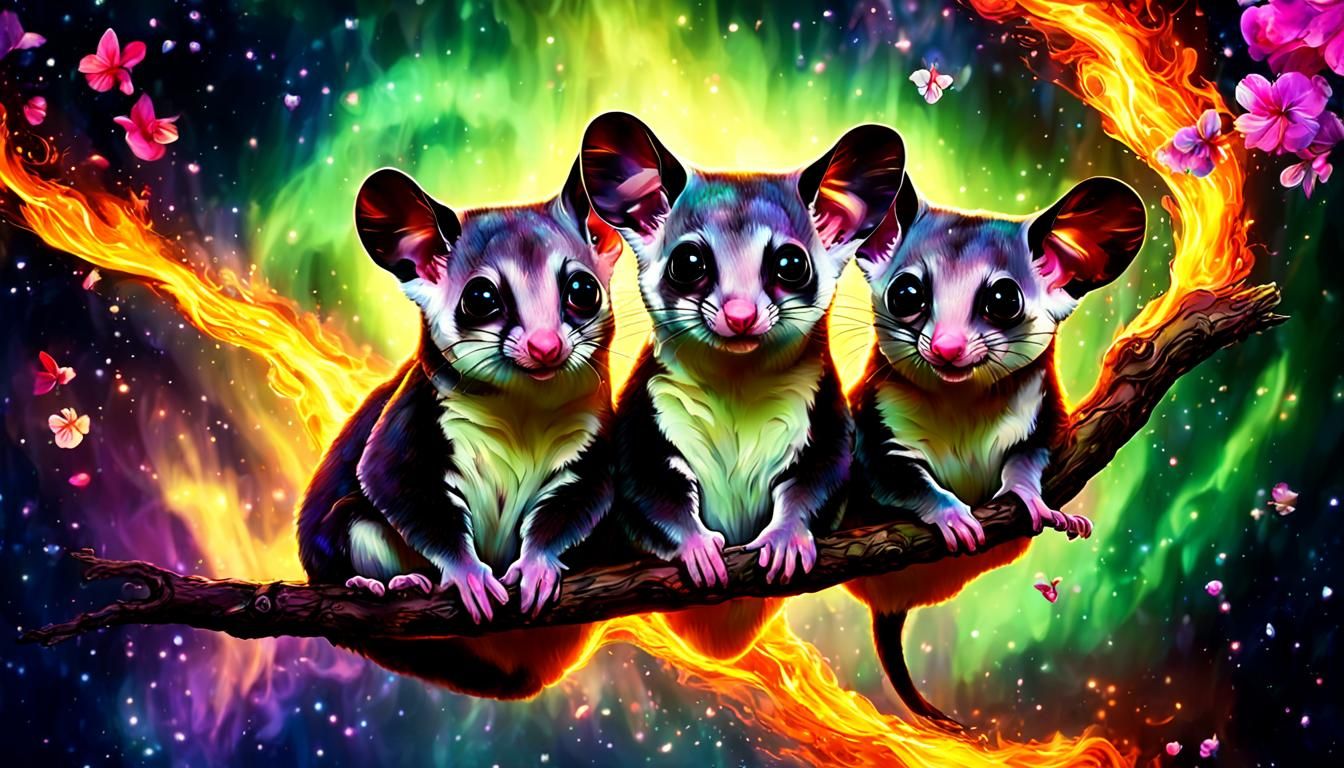 Dancing Sugar Gliders in Aurora Lights