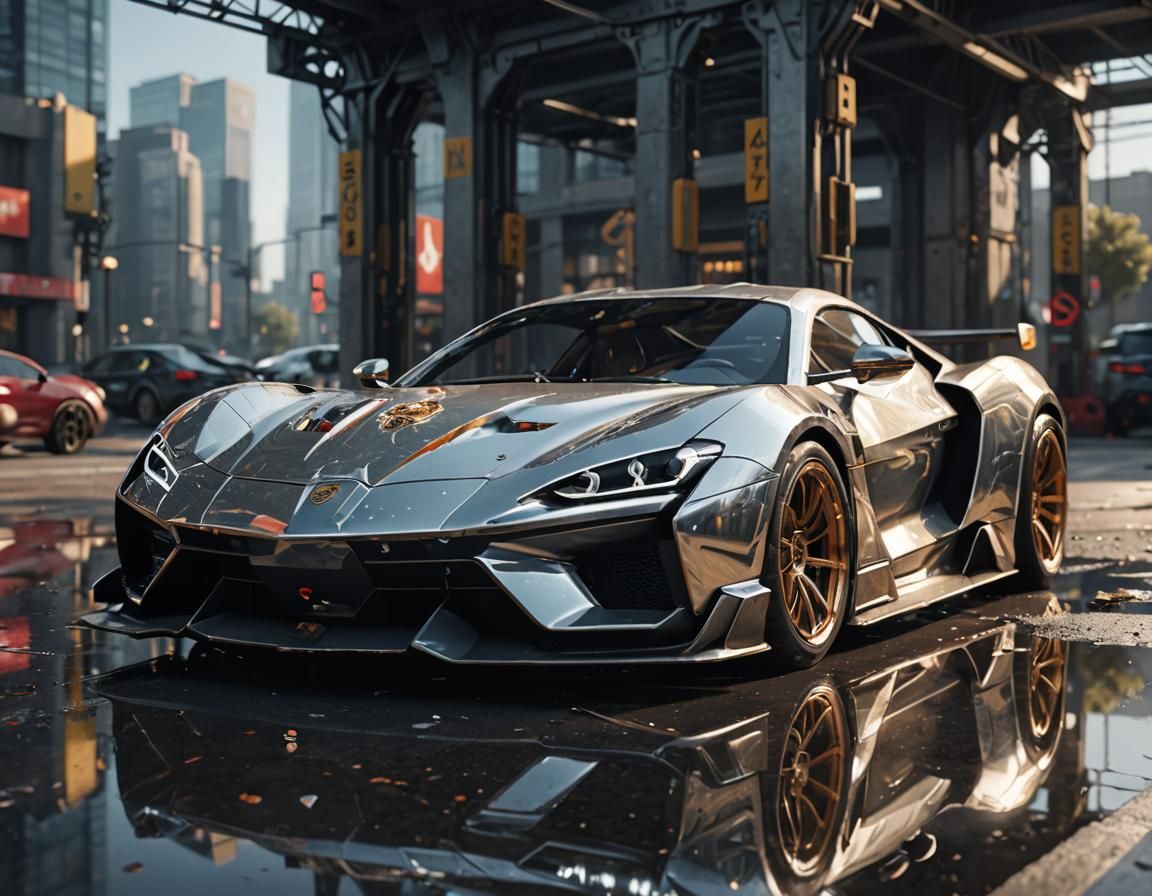 Futuristic Sports Car with Intricate Mech Details