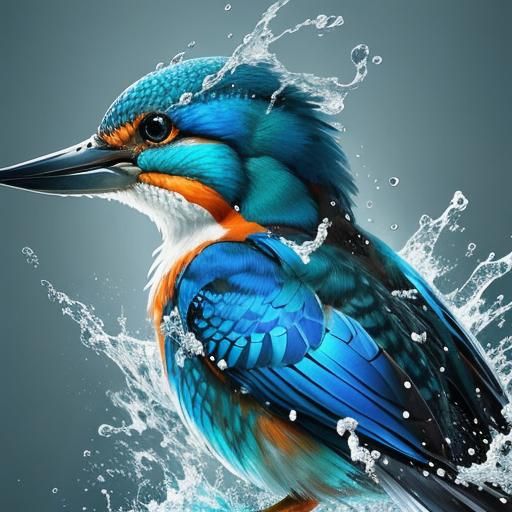 Hyperrealistic Kingfisher in Splash Art Style