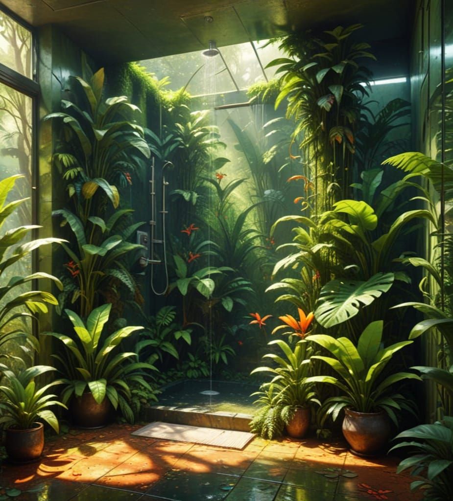 Lush Rainforest Thrives in Bauhaus Shower