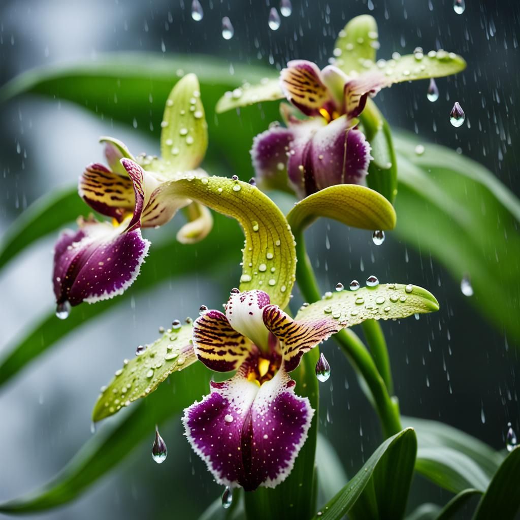Hyperrealistic Tiger Orchid in a Lush Garden